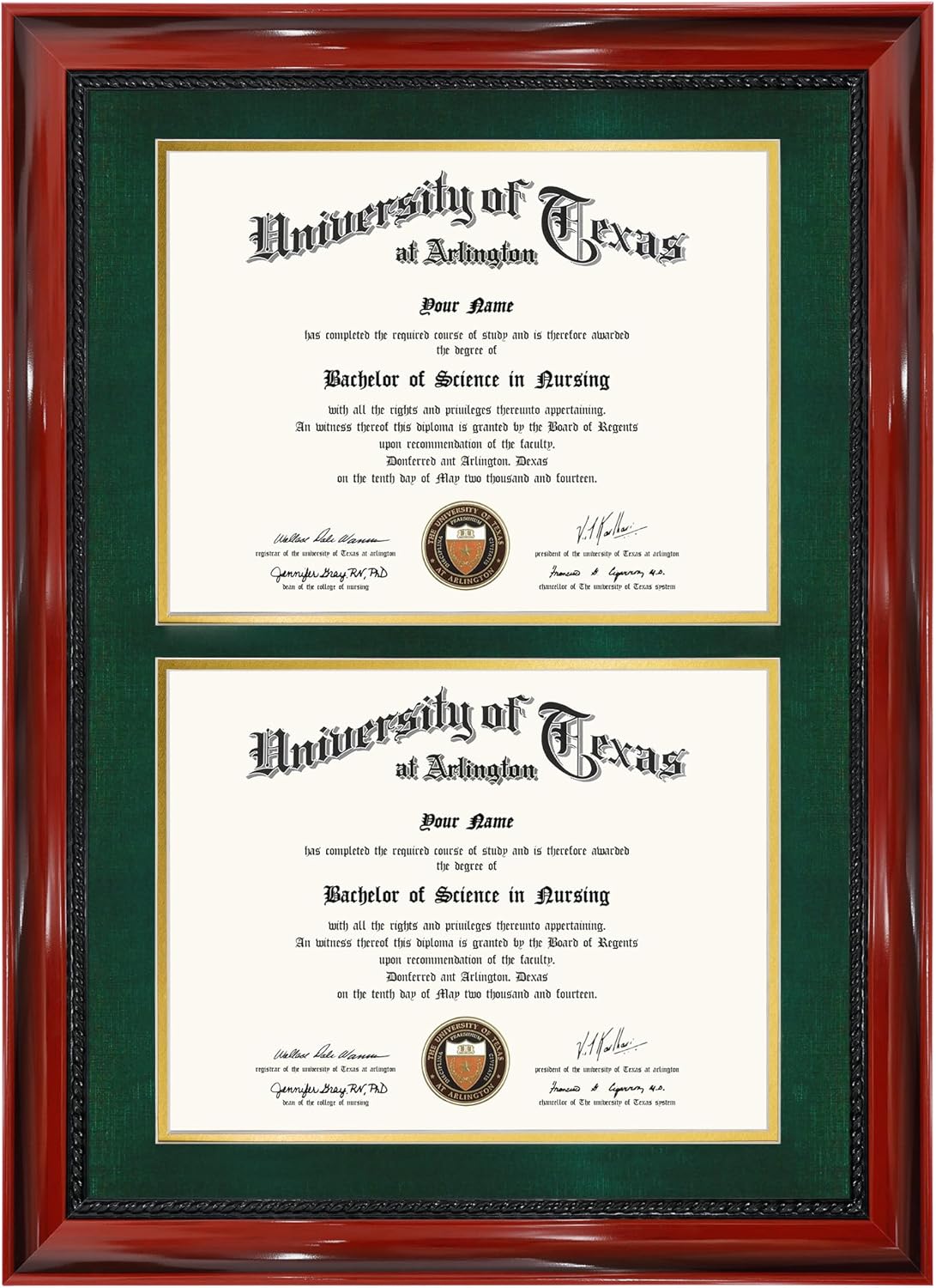 Double 8.5x11 Diploma Frame with Cherry Finish and UV Protection