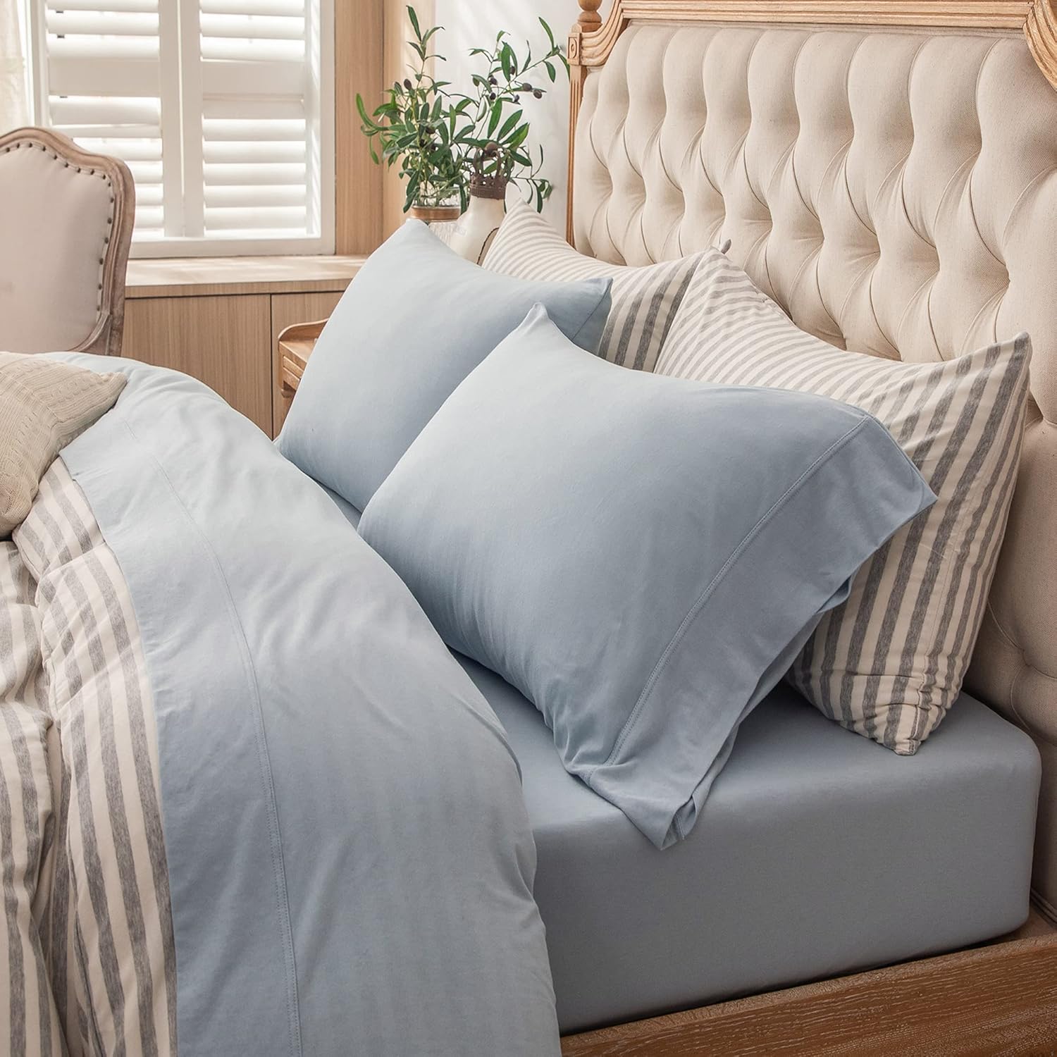 PURE ERA Jersey Knit Bed Sheet Set - Super Soft Cotton Comfort