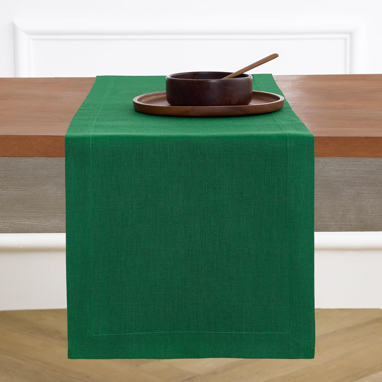 Elegant 100% Pure Linen Christmas Green Table Runner for Home