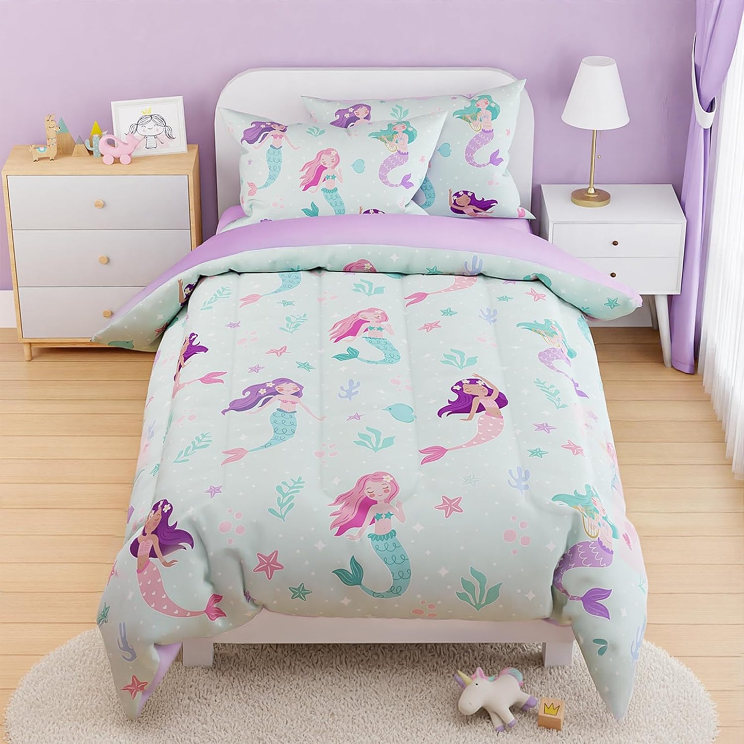 SANDJEST Mermaid Comforter Set Full Size for Kids Girls