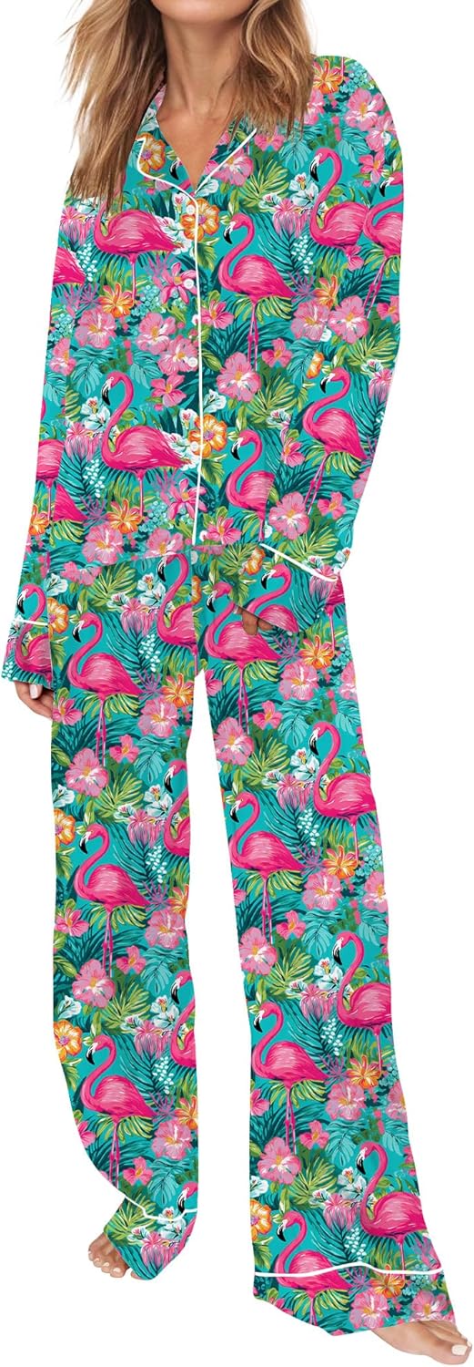 Satin Pajamas Set for Women Long Sleeve Button Down Pjs