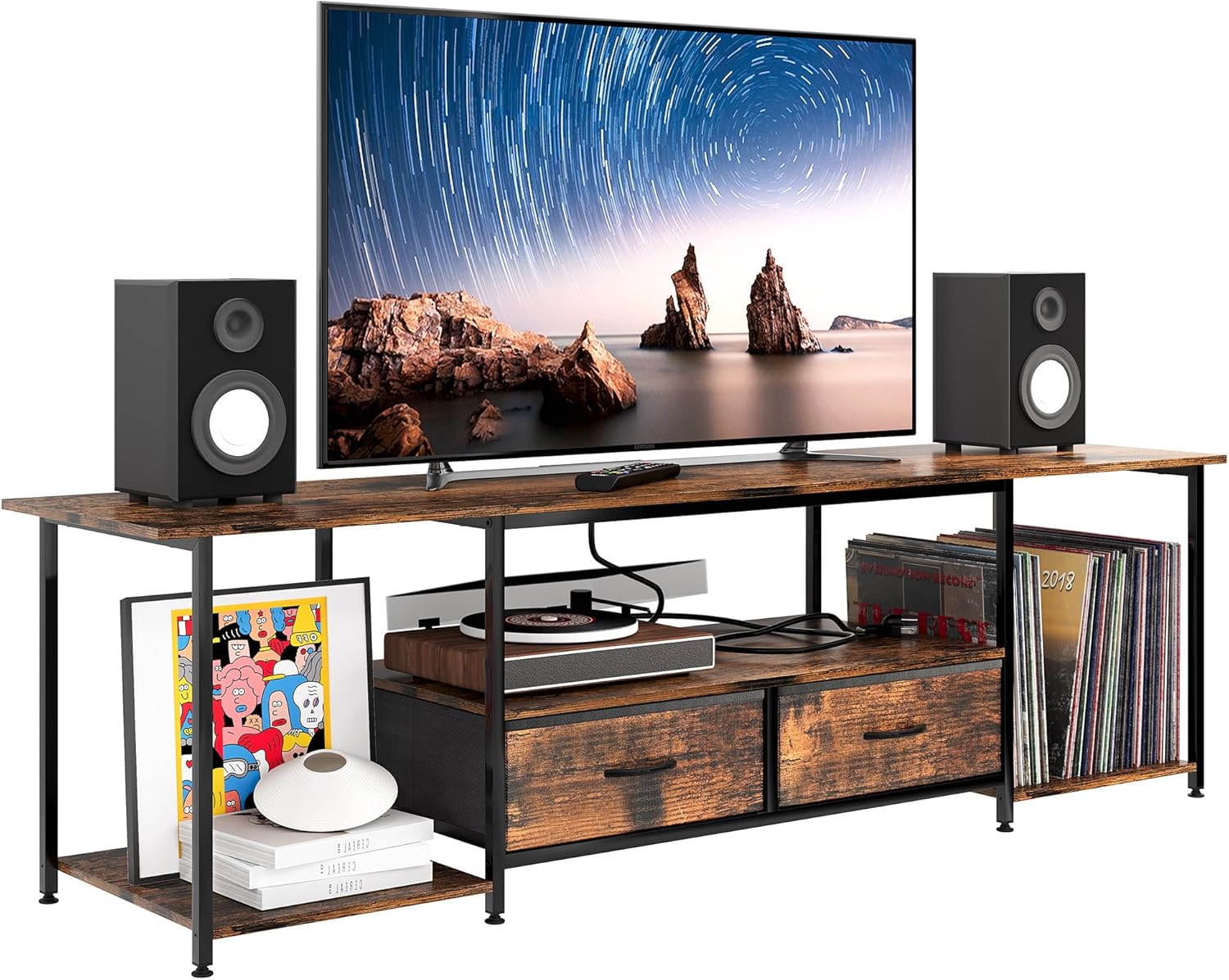 Extra-Long TV Stand for 70 TVs, with Power Outlets & Modern Design
