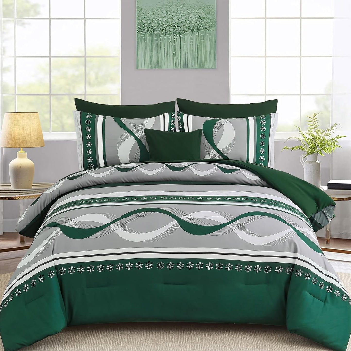 Anibedding Dark Green Comforter Set Queen Size for All Seasons