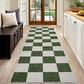 Runner Rug for Hallways 2x6 Checkered Rug Green and White - Low Pile
