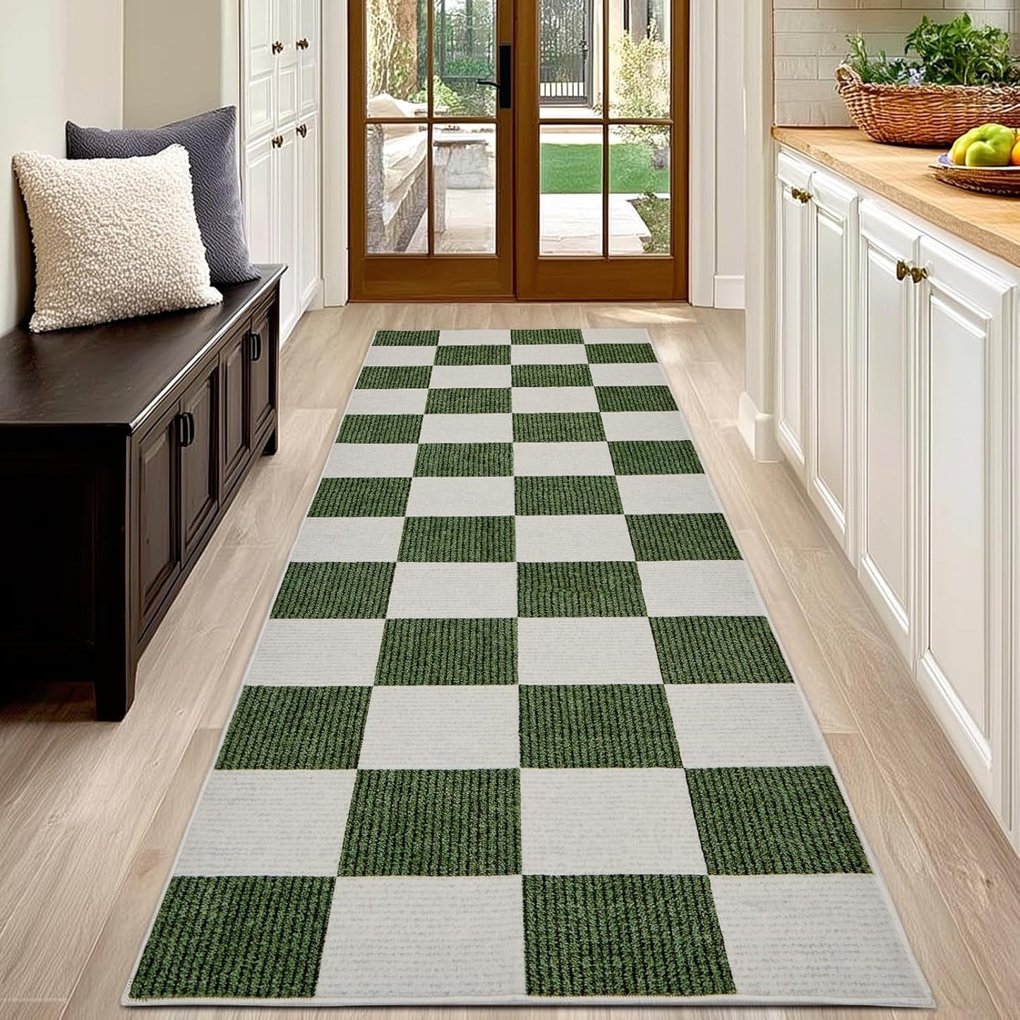 Runner Rug for Hallways 2x6 Checkered Green and White Area Rug