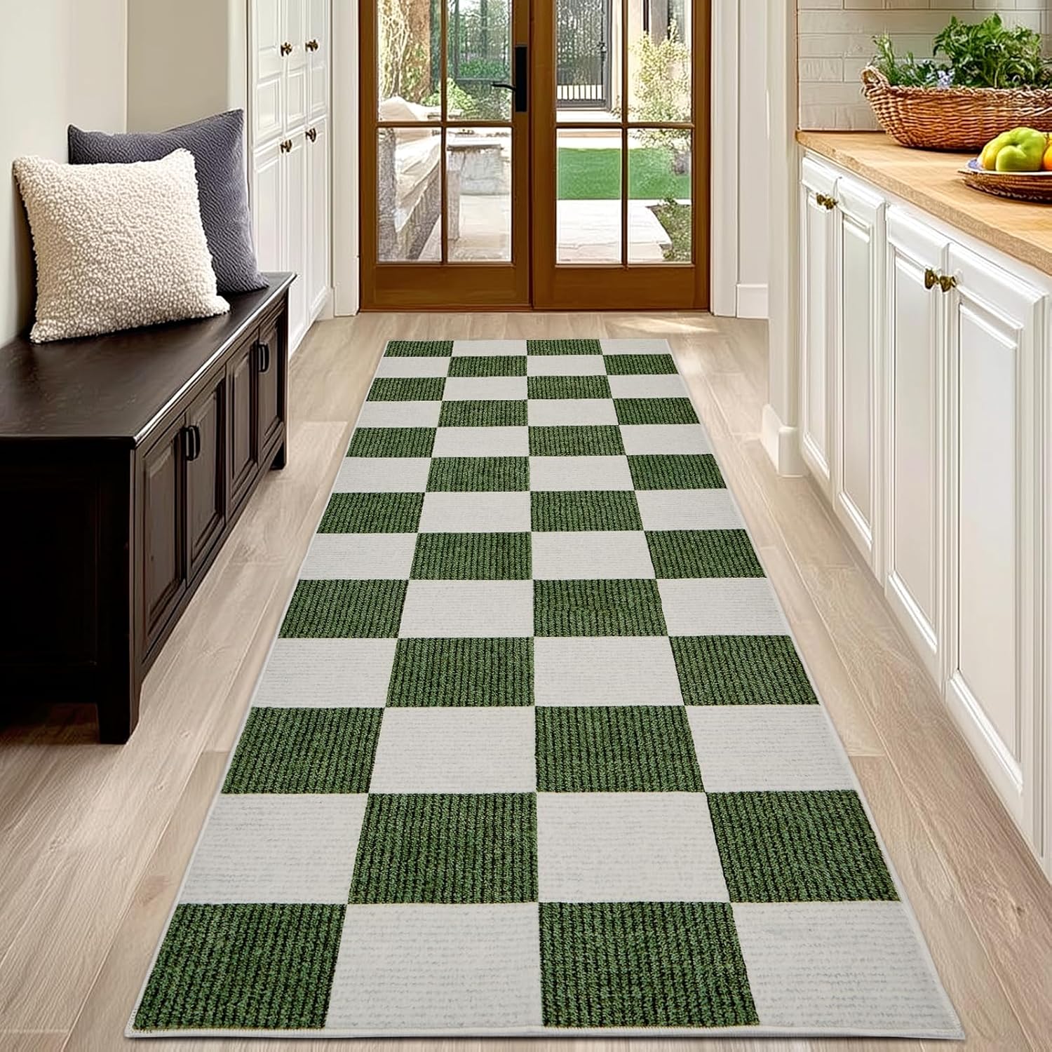 Runner Rug for Hallways 2x6 Checkered Green and White Area Rug