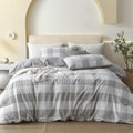JIYUAN 100% Washed Cotton Duvet Cover Set King - Linen Feel, Heathered