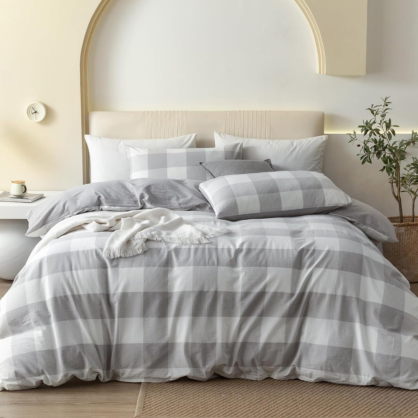 JIYUAN 100% Washed Cotton Duvet Cover Set for Cozy Bedrooms