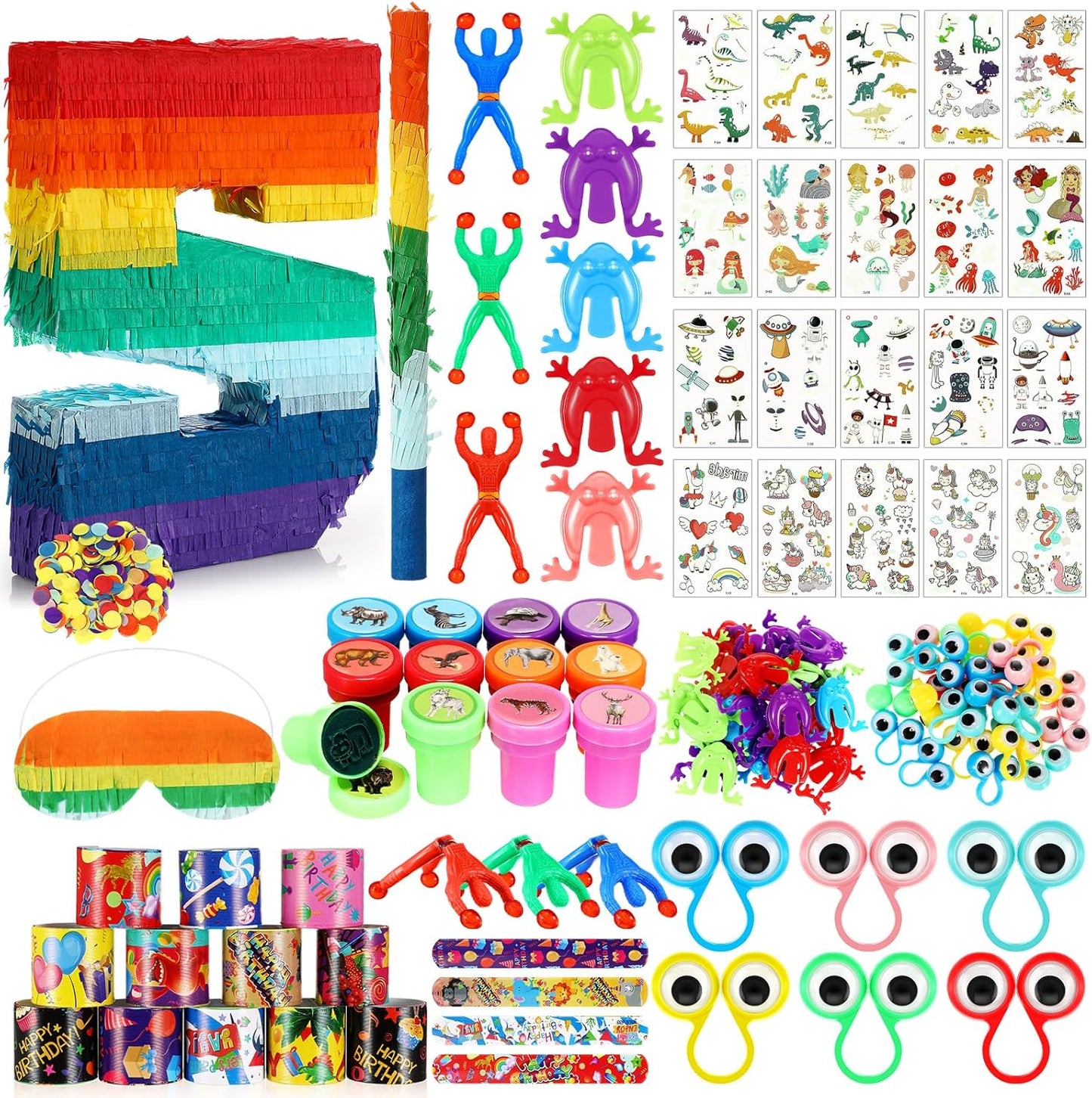 Lenwen 120 Pcs Rainbow Pinata Set for Colorful Celebrations