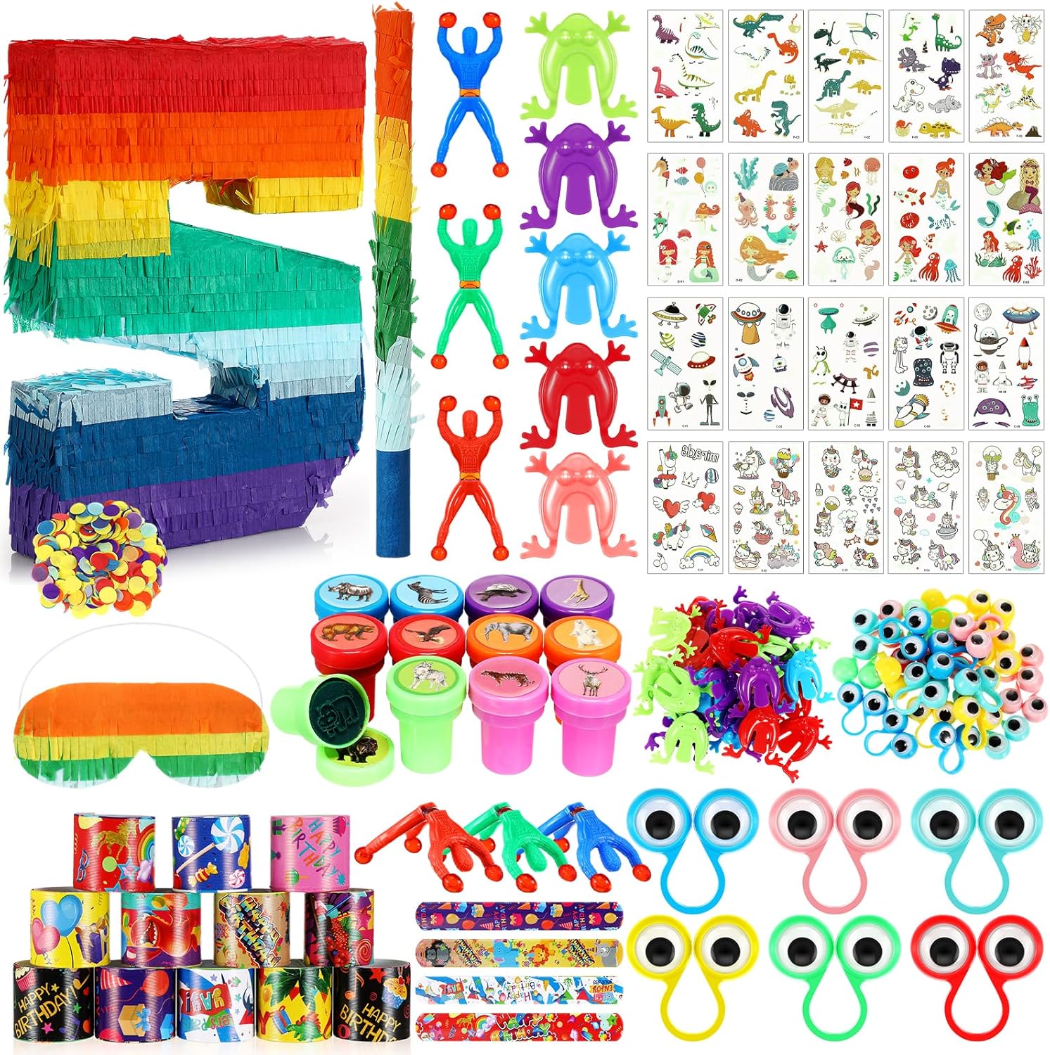 Lenwen 120 Pcs Rainbow Pinata Set for Colorful Celebrations
