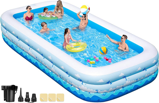 Large Inflatable Pool for Family Fun 130in x 72in x 22