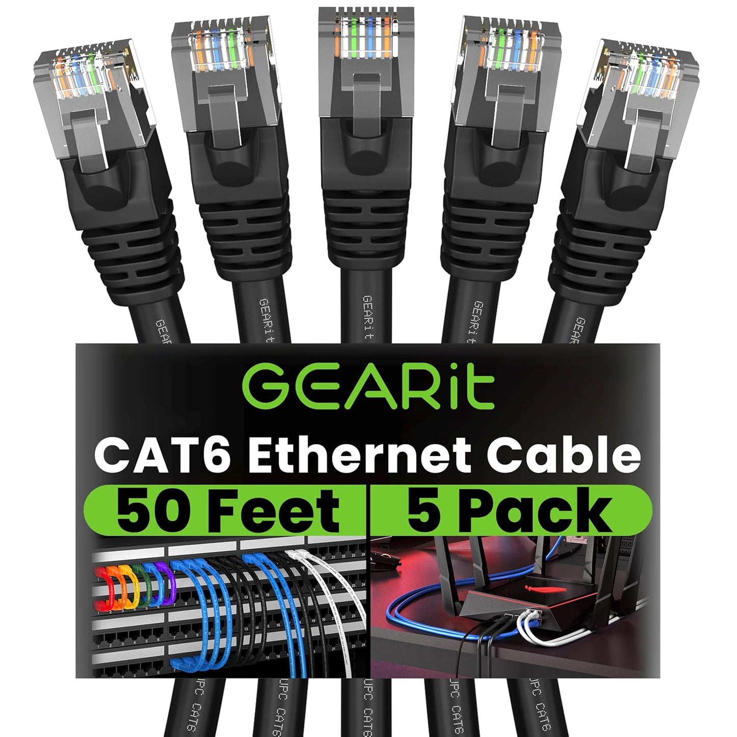 High-Speed Cat 6 Ethernet Cables  10Gbps 50ft (5-Pack)