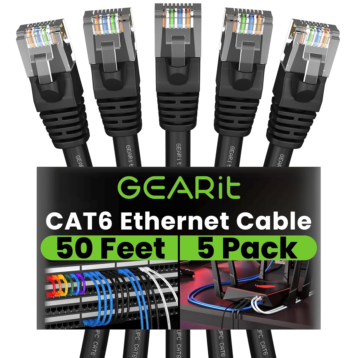 High-Speed Cat 6 Ethernet Cables  10Gbps 50ft (5-Pack)