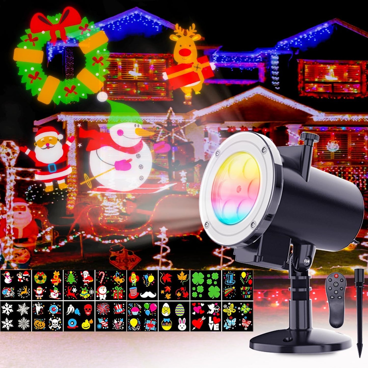 Festive LED Projector: 16 Patterns, Waterproof, XFWOJOO