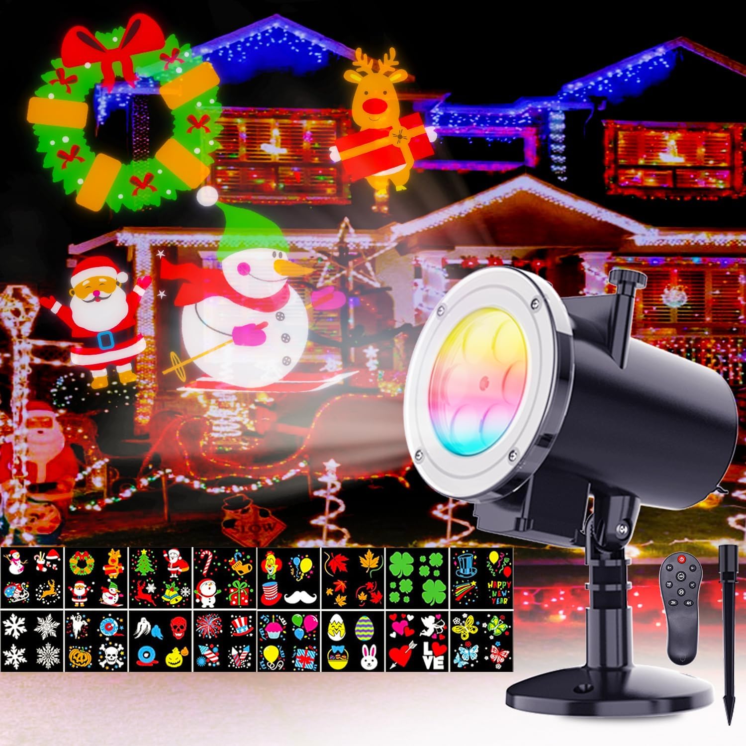 Festive LED Projector: 16 Patterns, Waterproof, XFWOJOO