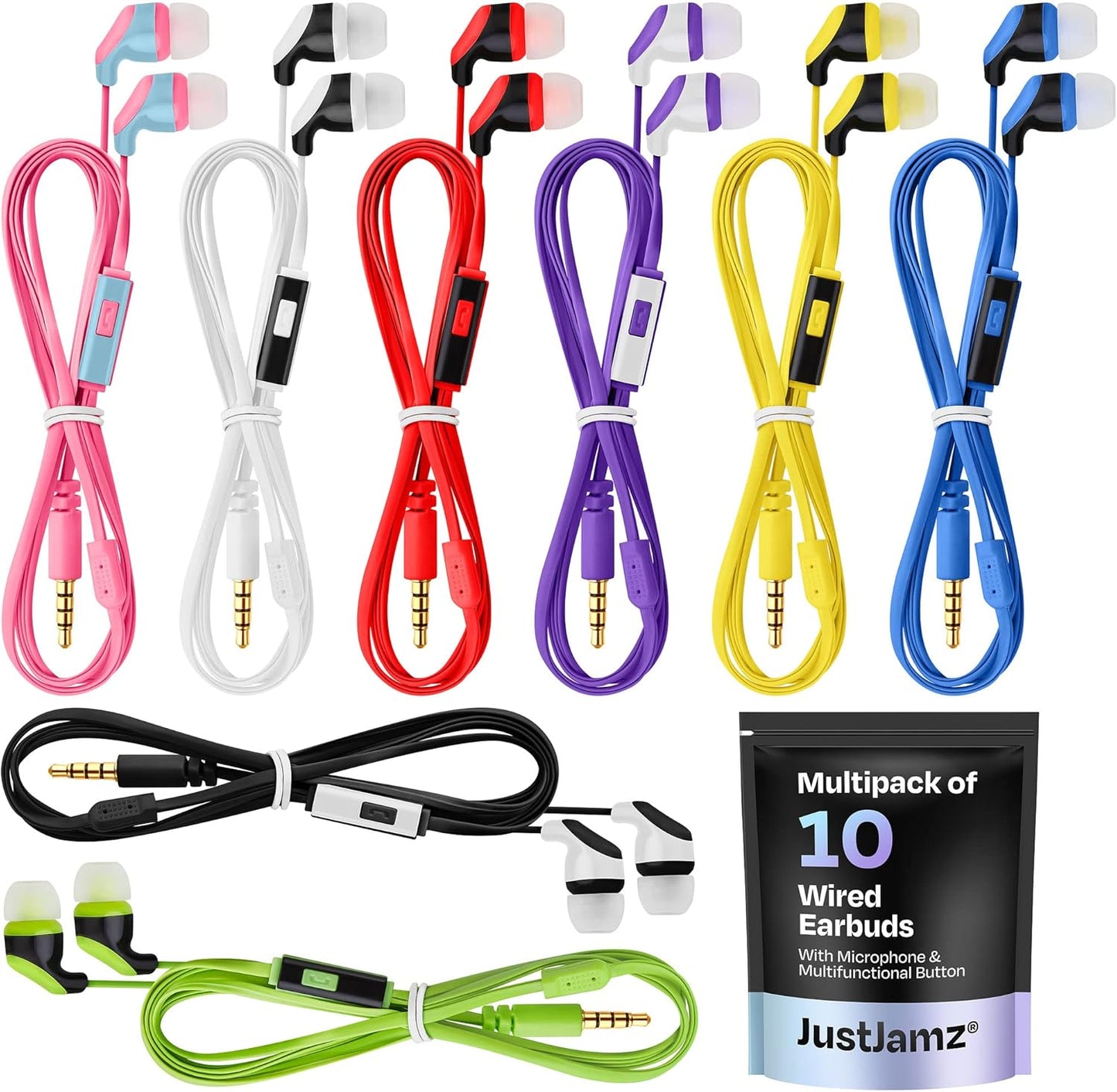JustJamz 10 Pack Earbuds: Clear Sound Quality & Noise Isolation