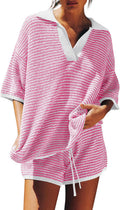 Tankaneo Womens 2-Piece Sweater Set - Oversized V Neck Knit Lounge