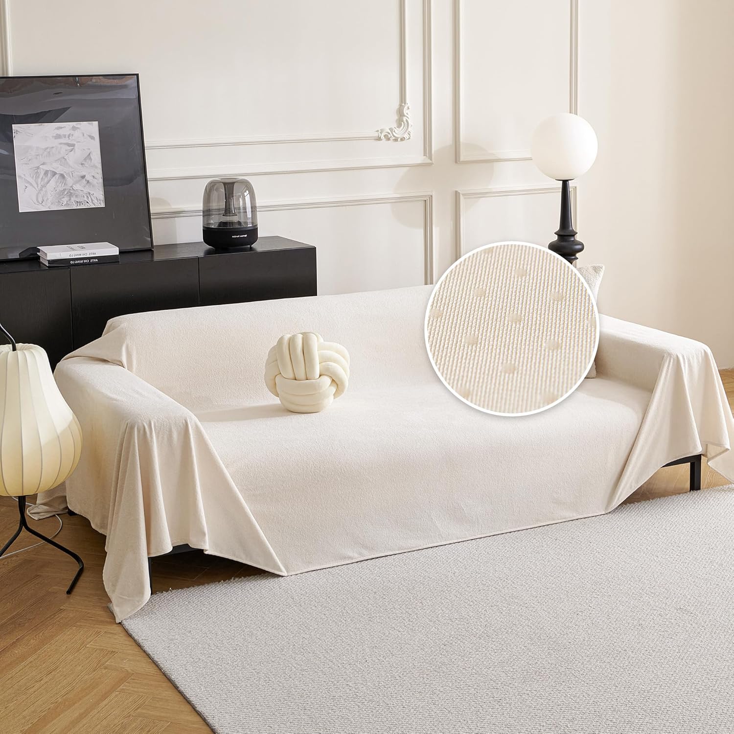 MYSKY HOME White Couch Cover for 3 Cushion Sectional Sofa