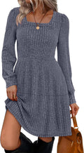 Sampeel Womens Square Neck Long Sleeve Babydoll Sweater Dress Special