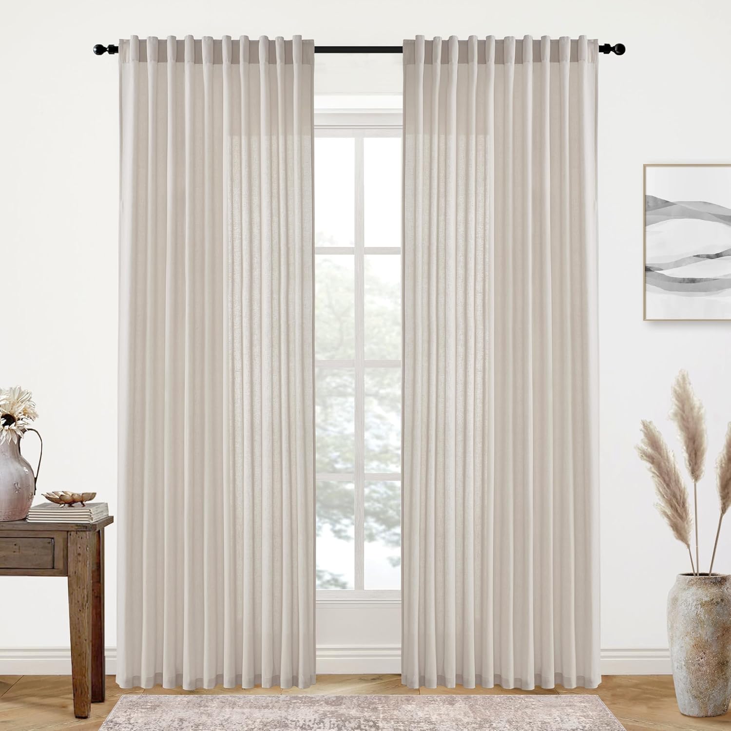XTMYI Oatmeal Beige Country Curtains for Living Room and Bedroom