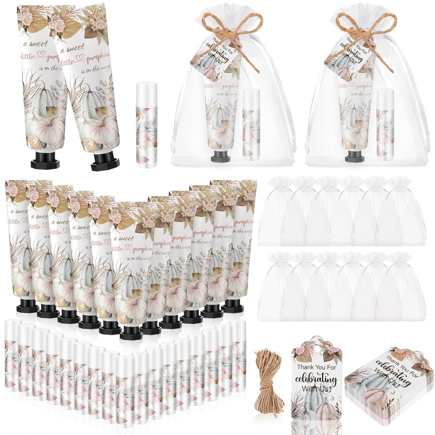 24 Sets Boho Fall Pumpkin Hand Cream and Lip Balm Gifts