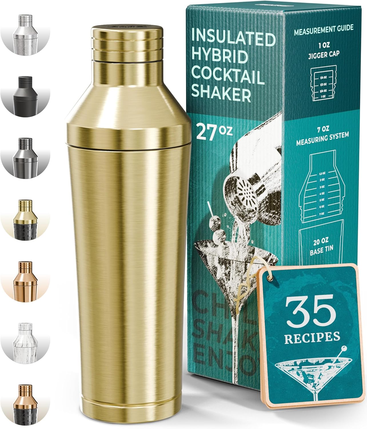Insulated Cocktail Shaker Set for Home Bar Bartending Gold