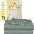 Twin XL Sage Green Cotton Sateen Sheet Set - Soft 400 TC