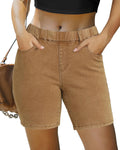 luvamia Jean Shorts for Women Mid Rise Pull On - Stretchy 7in Inseam
