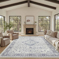 8x10 Washable Area Rug for Living Room - Low Pile Blue Quartz