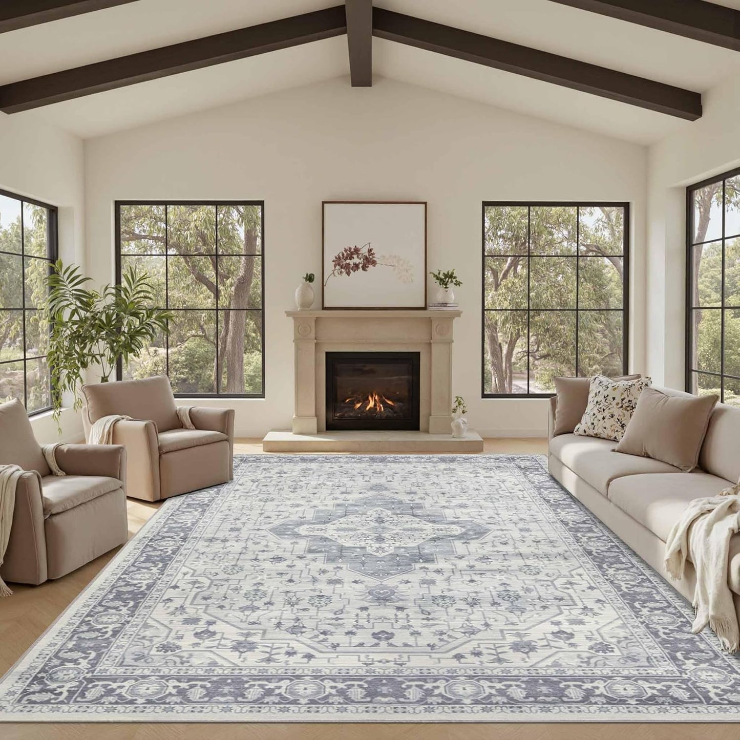 8x10 Washable Area Rug for Living Room, Vintage Boho Style