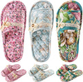 3 Pairs Floral Cotton House Slippers for Women - Open Toe Washable