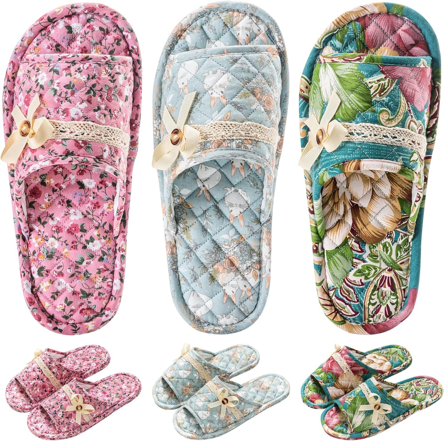 Floral Cotton House Slippers for Women - Washable & Foldable