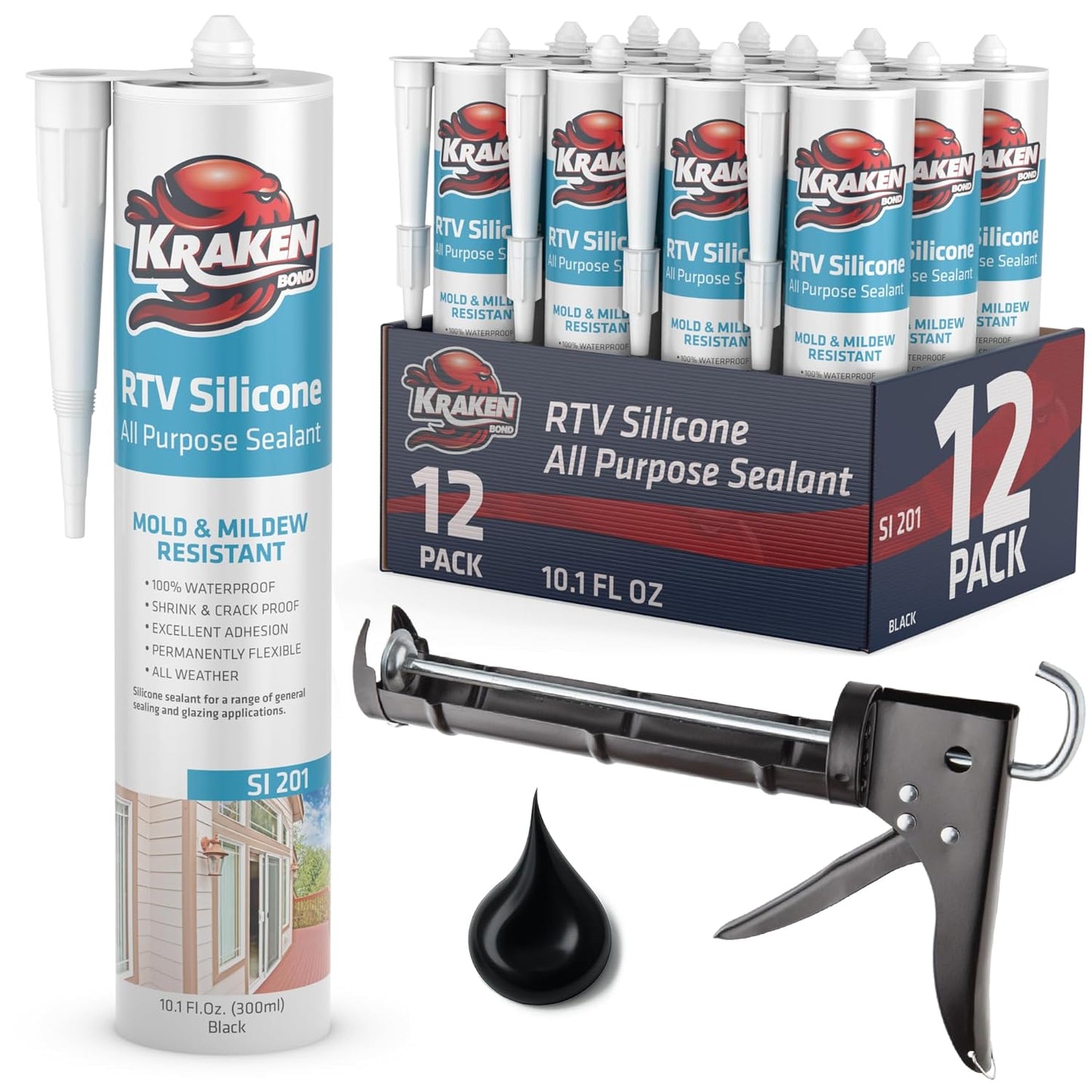 Kraken Bond Black Silicone Sealant Waterproof for All Projects