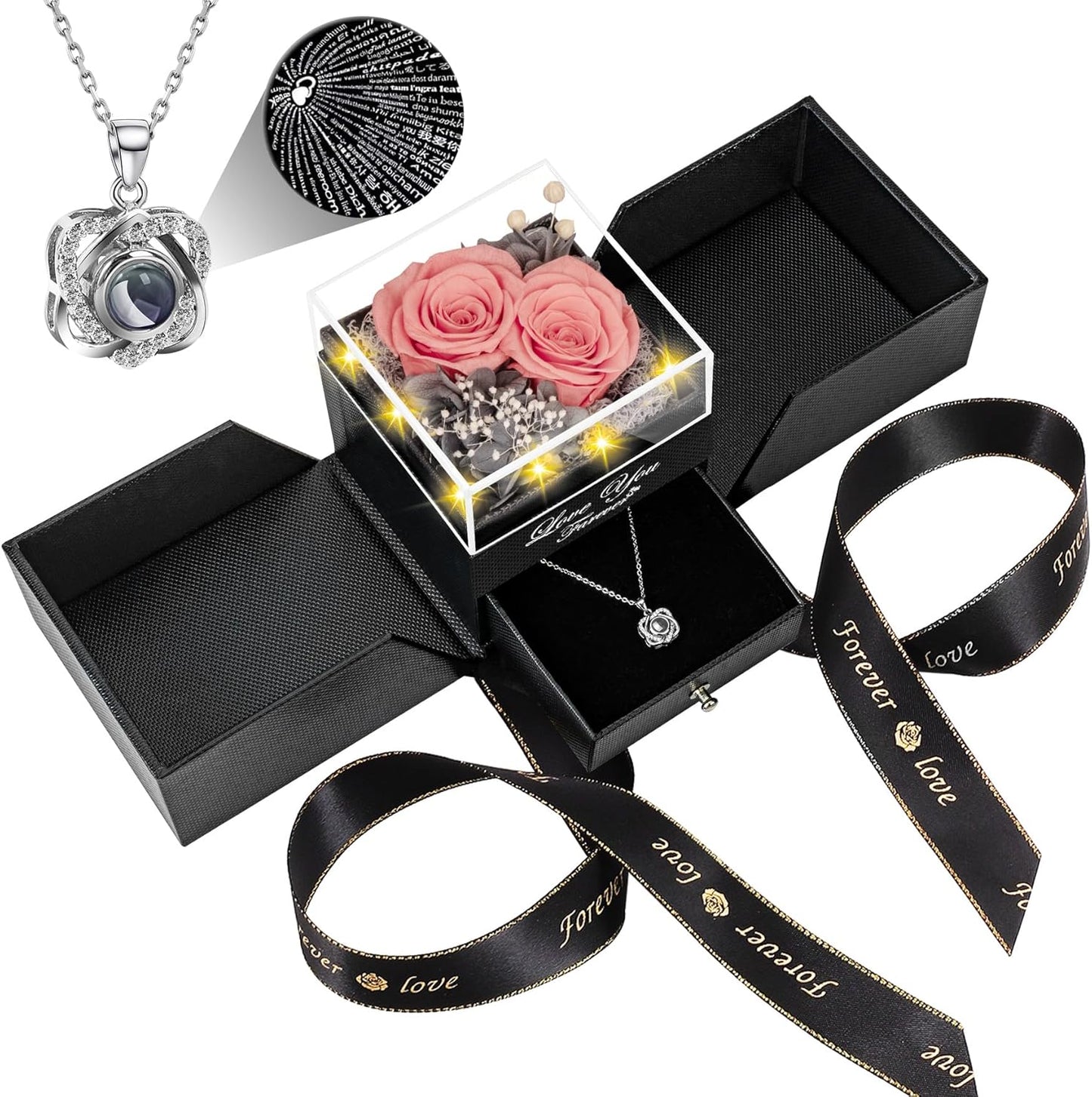 2 Preserved Real Rose Necklace Set for Unique Love Gifts