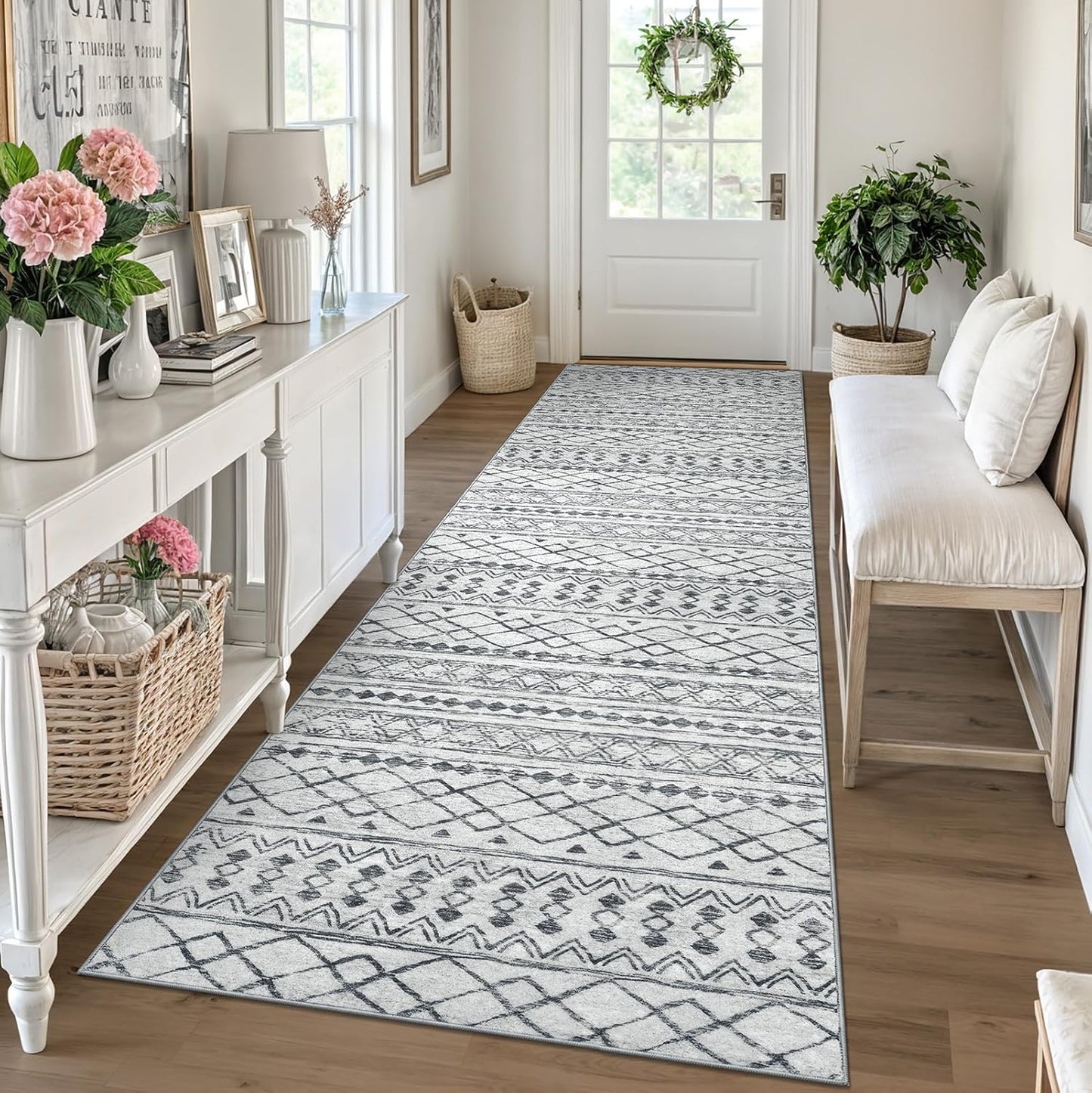 KUTA 3x10 Grey Boho Hallway Runner Rug for Cozy Spaces
