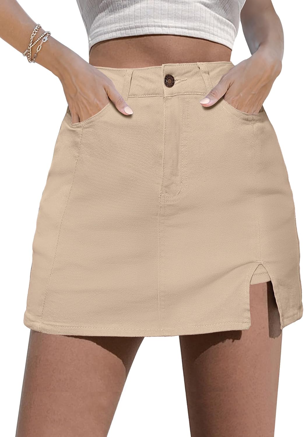 Luvamia Skorts for Women Denim Mini Skirt with Side Slit