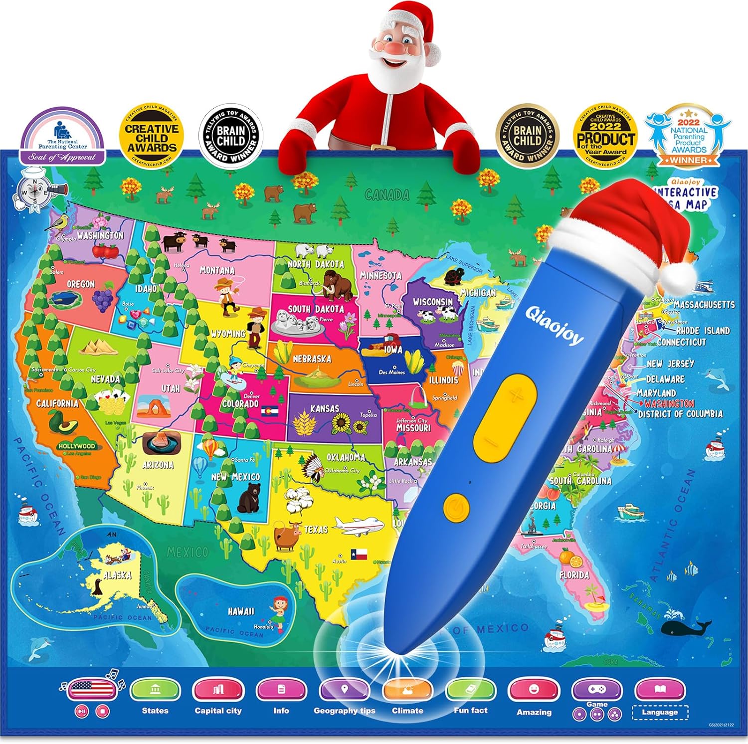 Interactive Kids Map for Learning Geography and Fun Games