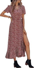 Women's Floral Wrap Maxi Dress with Ruffle Split - Flowy Summer Fit