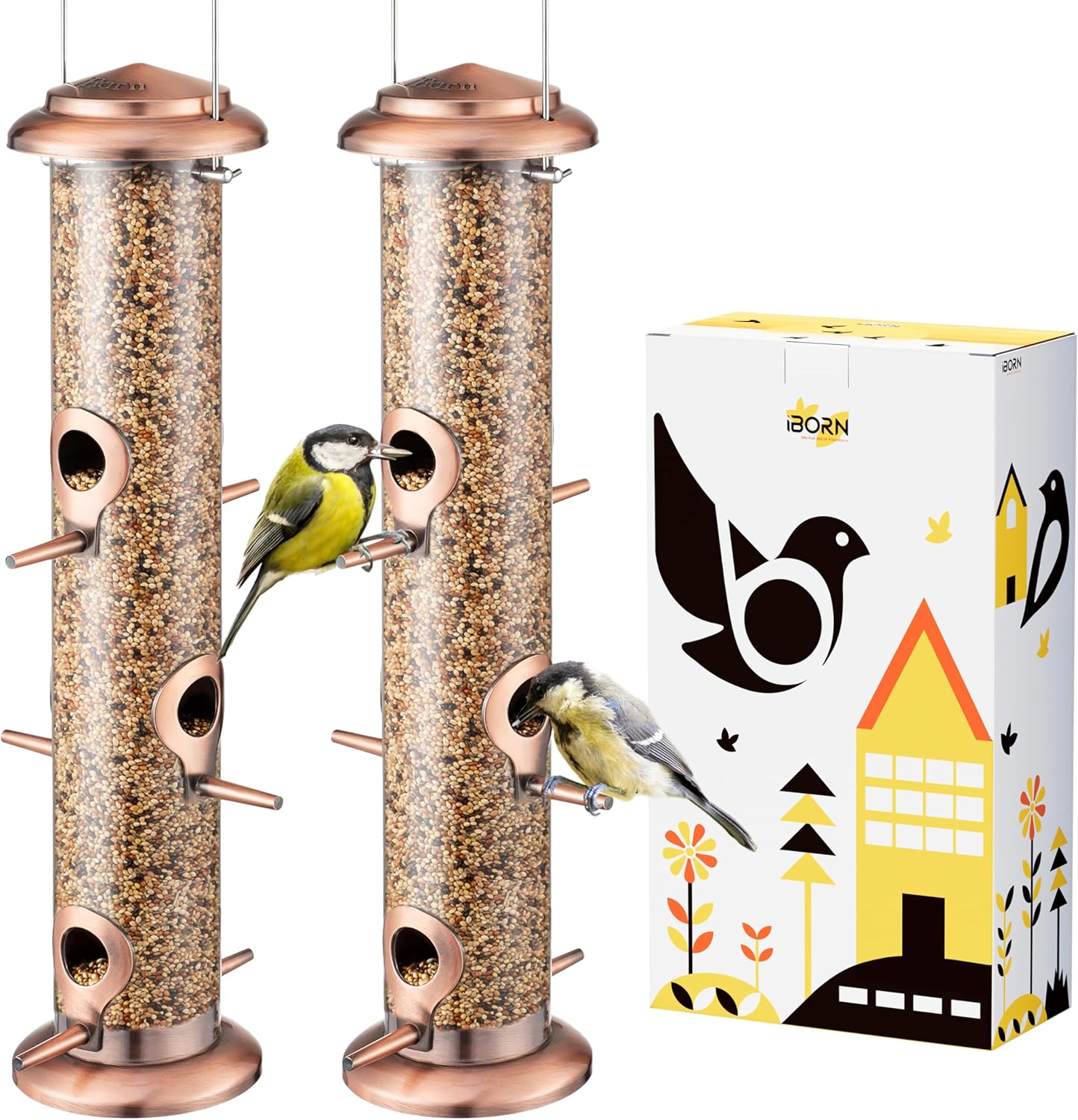 iBorn Metal Bird Feeders for Outdoors with 6 Feeding Ports