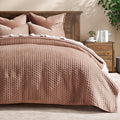 Velvet Quilt Set Queen Size Terracotta Clay - Soft Cross-Stitch Luxury