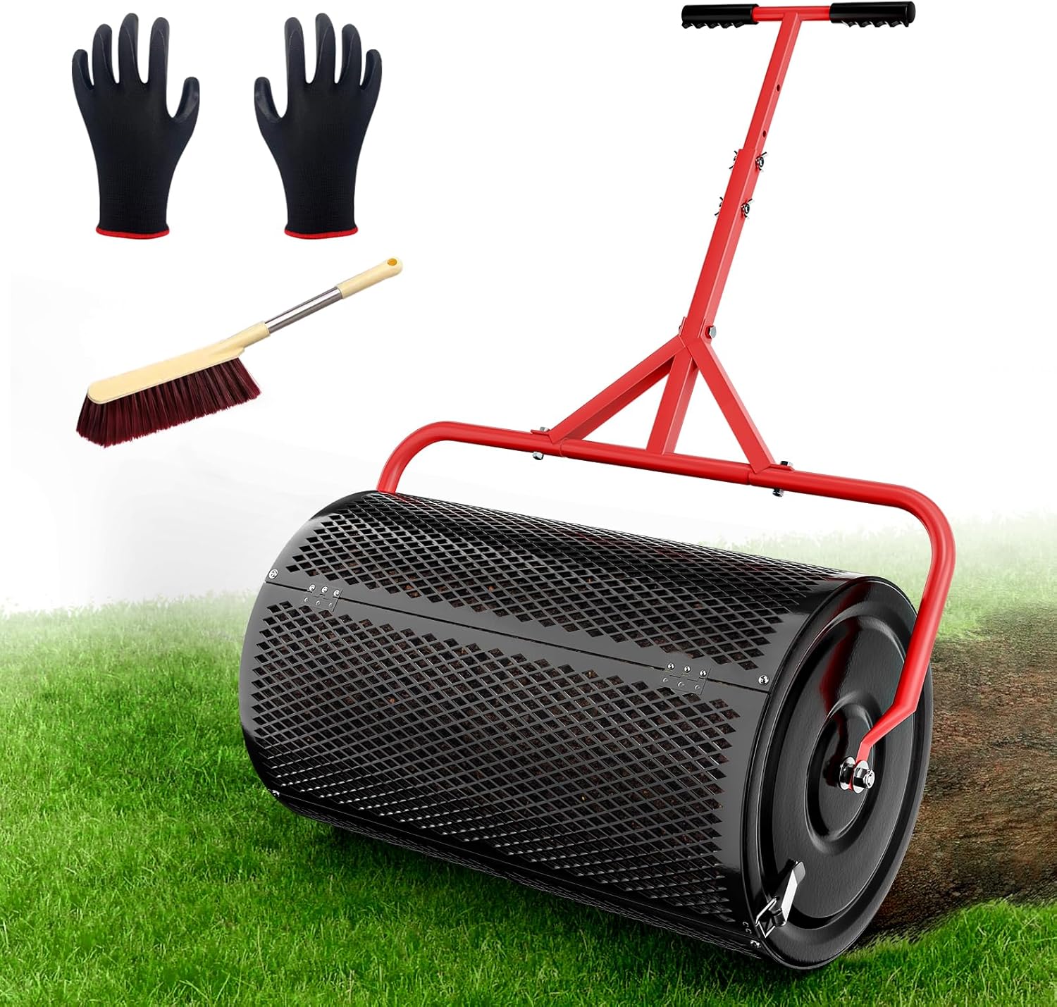 Compost Peat Moss Spreader for Lawn with Adjustable Handle