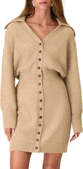 PRETTYGARDEN Sweater Dress for Women - Cozy Short Button Down Mini