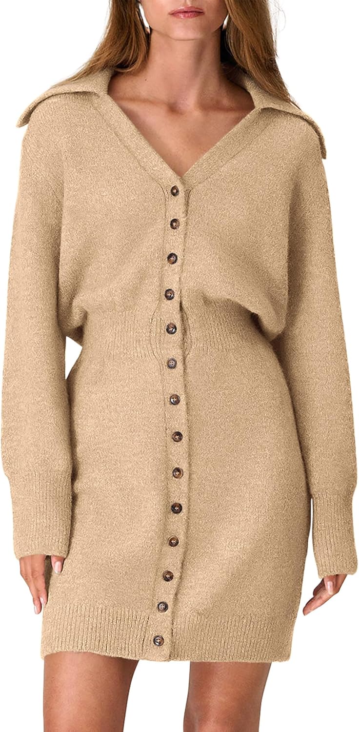 Trendy Long Sleeve Button Down Sweater Dress for Women 2025