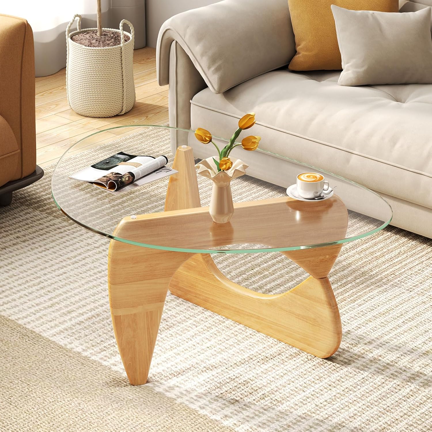 Adjustable Triangle Glass Coffee Table, Mid Century Modern, Small Space Solution