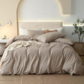 100% Washed Cotton Duvet Cover Set King - Linen Feel, Heathered Warm