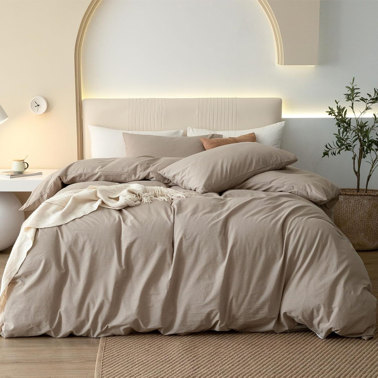 JIYUAN 100% Washed Cotton Duvet Cover Set for King Size Beds