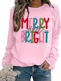 Merry And Bright Christmas Sweatshirt Women Pullover Top Gift