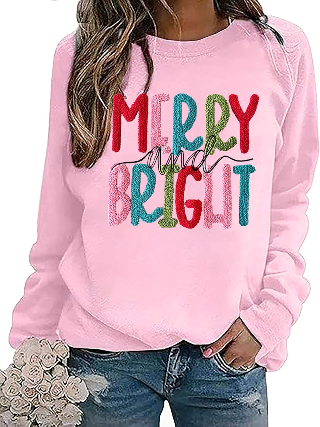 Merry And Bright Christmas Sweatshirt Women Pullover Top Gift