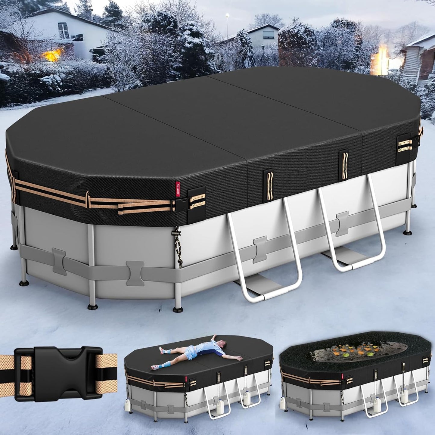 QH.HOME Winter Oval Pool Cover for 8.2x14 Ft Pools
