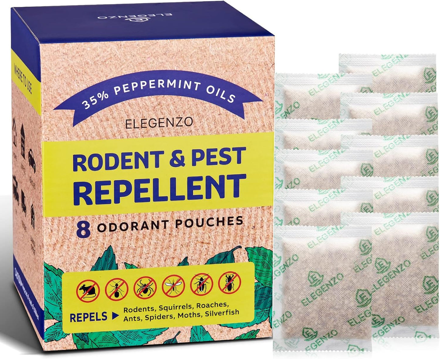 ELEGENZO Peppermint Mouse Repellent - 8 Odorant Pouches